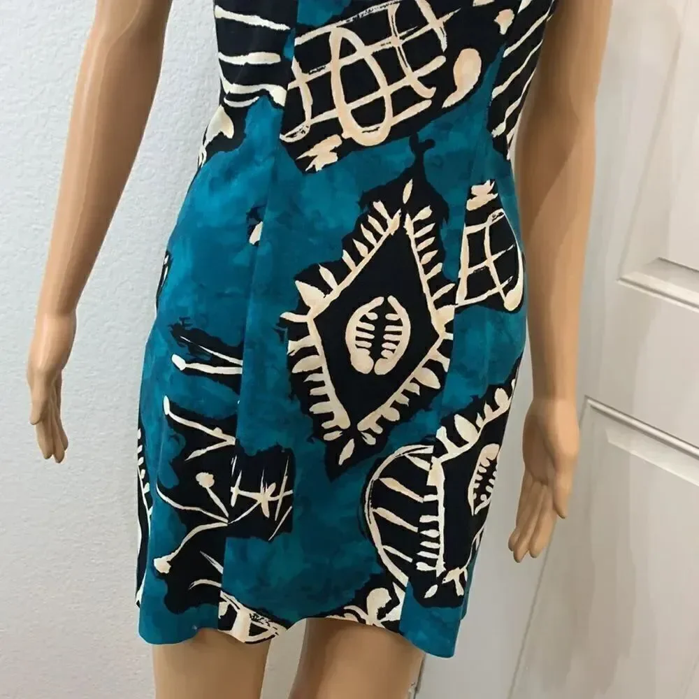 All That Jazz 5/6 Teal Black Fish Tropical Square Neck Sleeveless Mini Summer